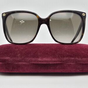 Gucci GG0022S 003 Dark Havana Frame Grey Gradient Lens Square Sunglasses w/ Case